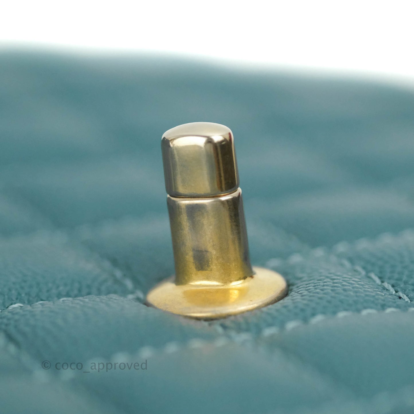 Chanel Medium Coco Handle Quilted Teal Caviar Lizard Handle Aged Gold Hardware