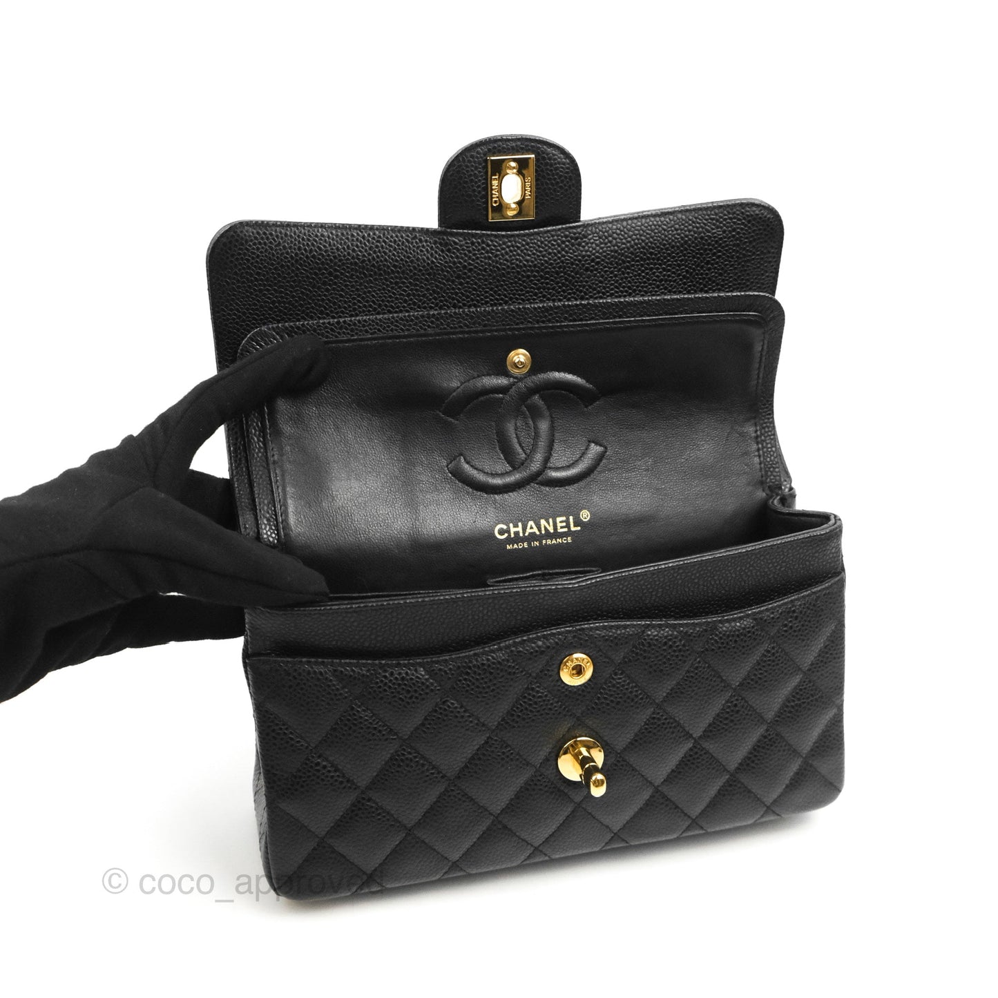 Chanel Small Classic Quilted Flap Black Caviar Gold Hardware