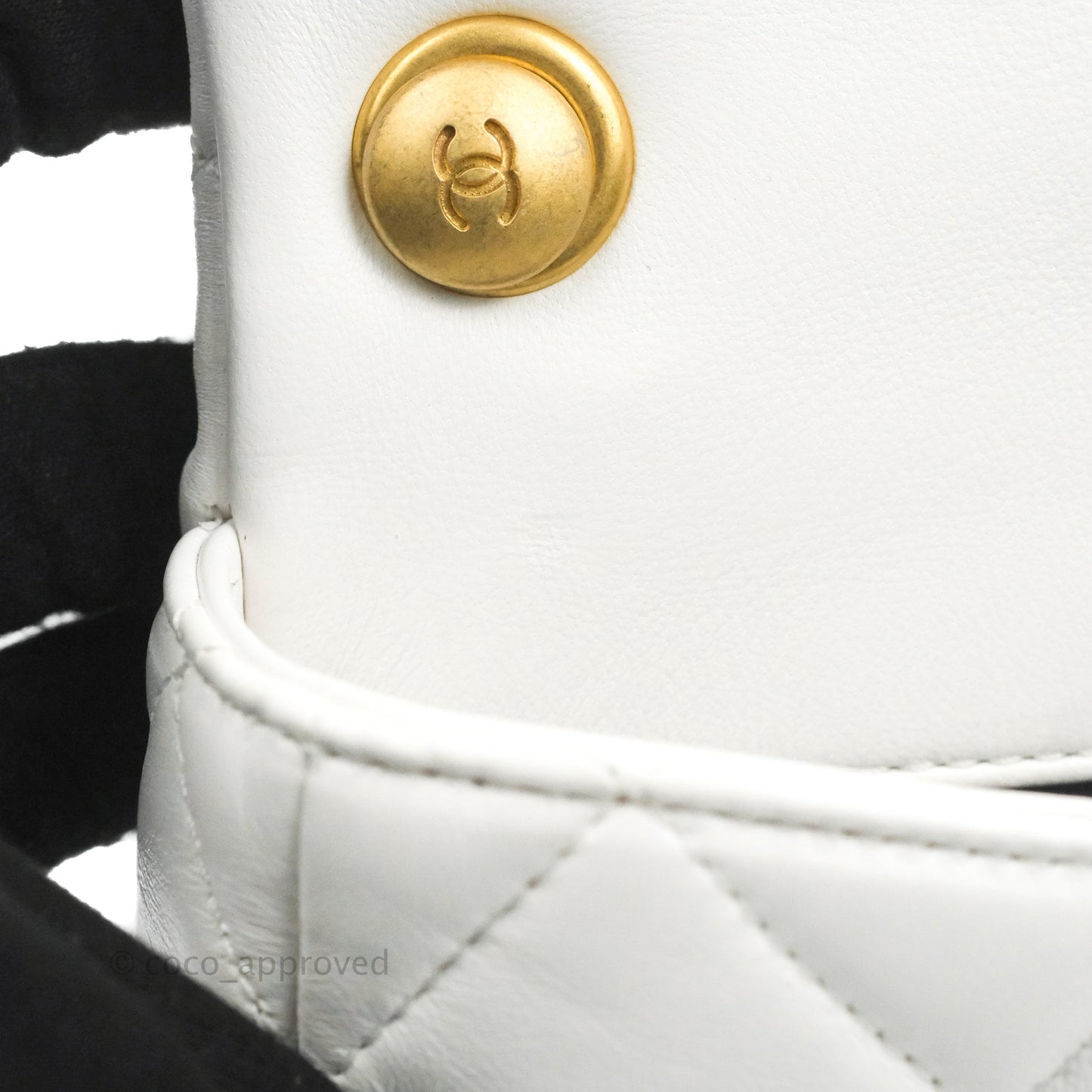 Chanel Small Flap Bag White Lambskin Aged Gold and Lacquered Metal 22S