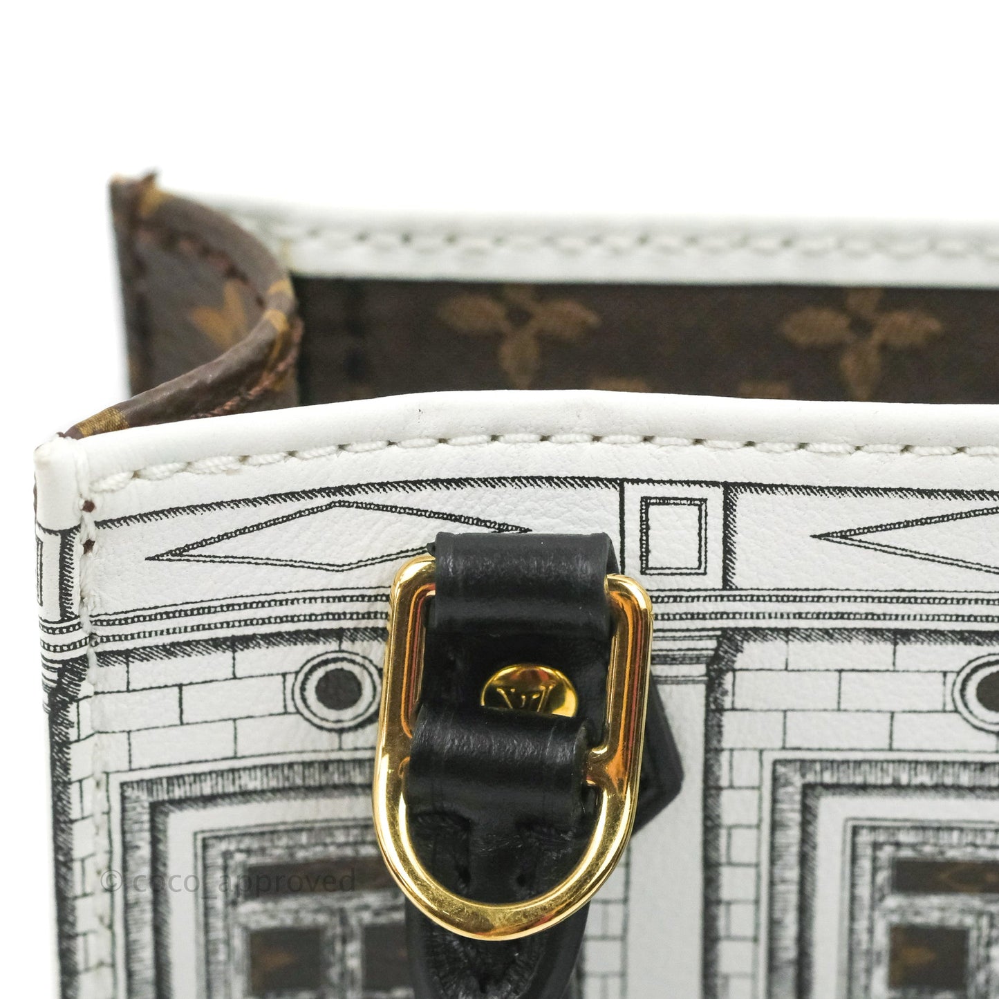 Louis Vuitton X Fornasetti Calfskin Architettura Petit Sac Plat Black White Gold Hardware