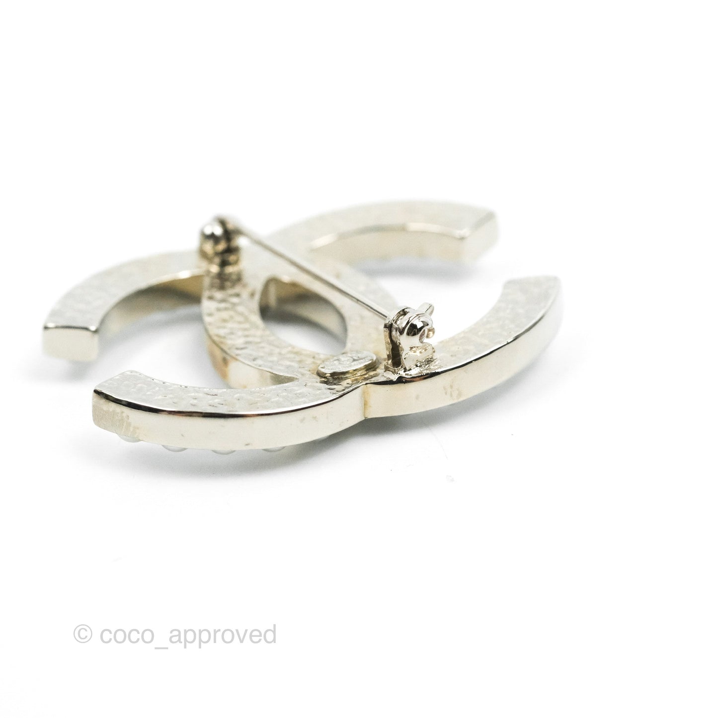 Chanel CC Pearl Brooch Silver Tone 13V