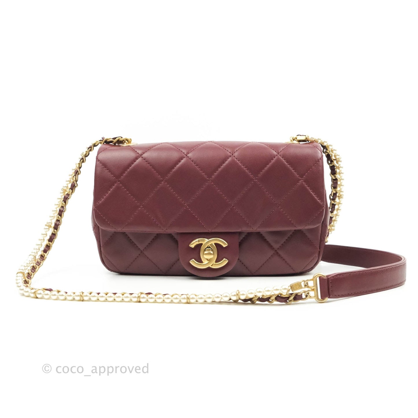 Chanel Quilted Small Crystal Pearls Flap Burgundy Calfskin Gold Hardware 20K
