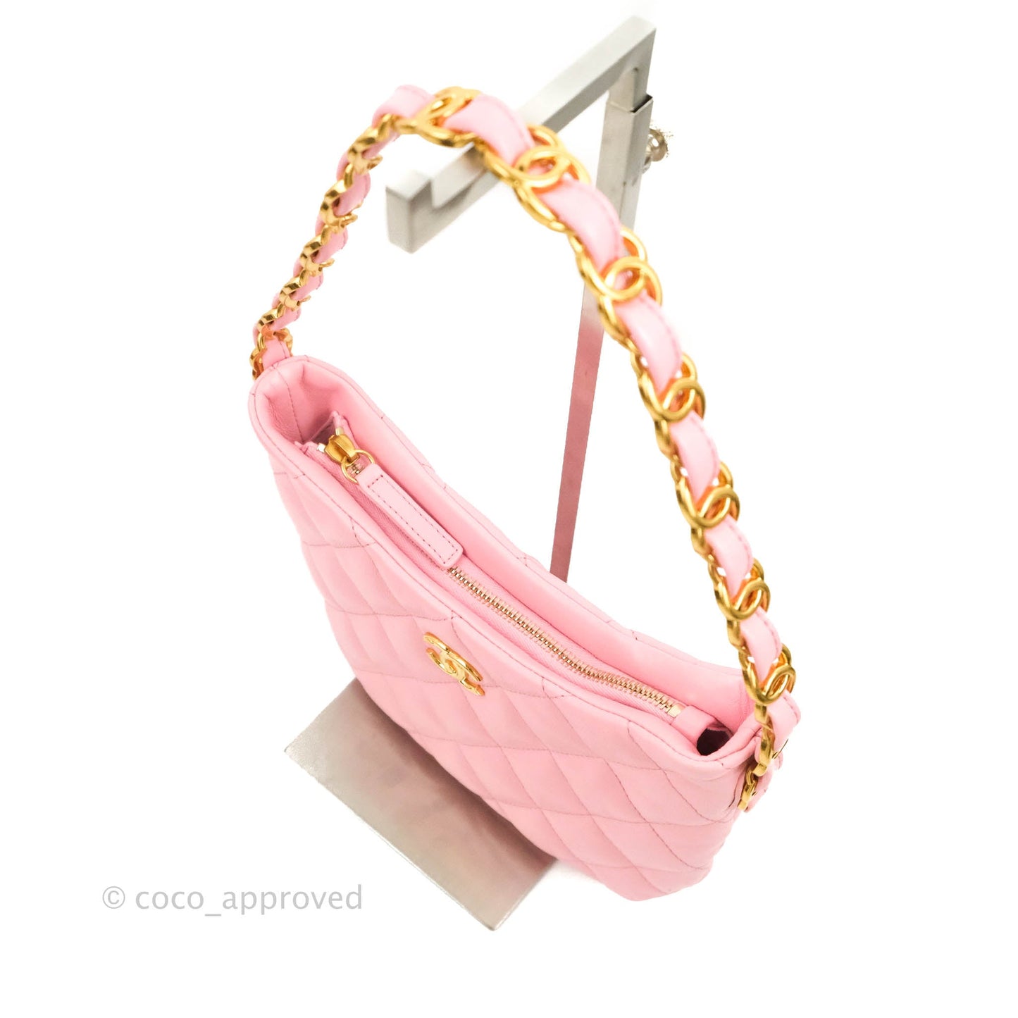 Chanel Quilted CC Chain Hobo Bag Pink Lambskin Aged Gold Hardware