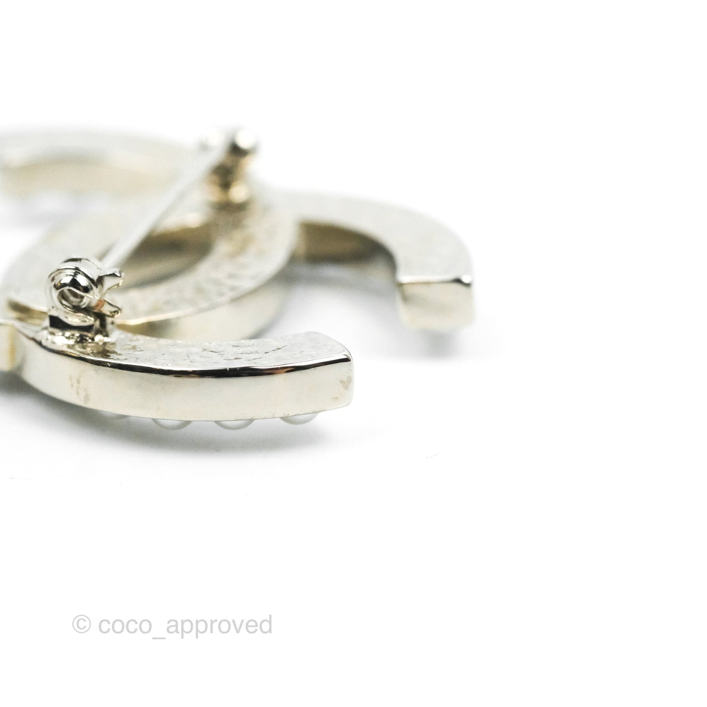 Chanel CC Pearl Brooch Silver Tone 13V