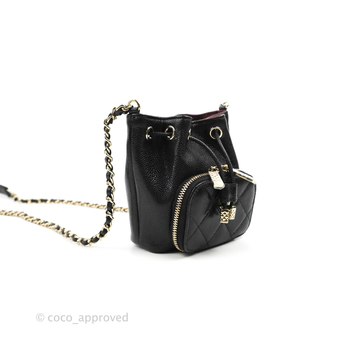 Chanel Mini Bucket with Chain Black Caviar Gold Hardware 22B