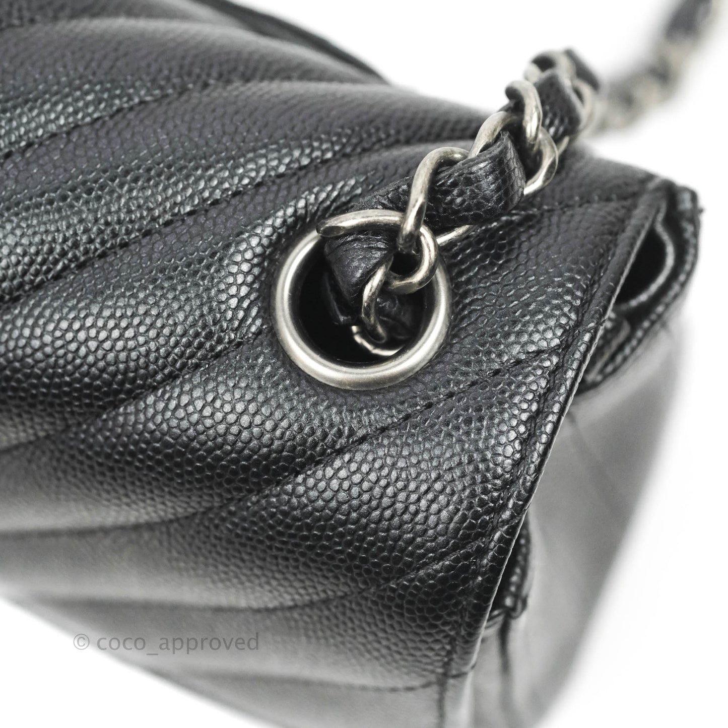 Chanel Chevron Mini Rectangular Flap Iridescent Black Caviar Ruthenium Hardware 17B
