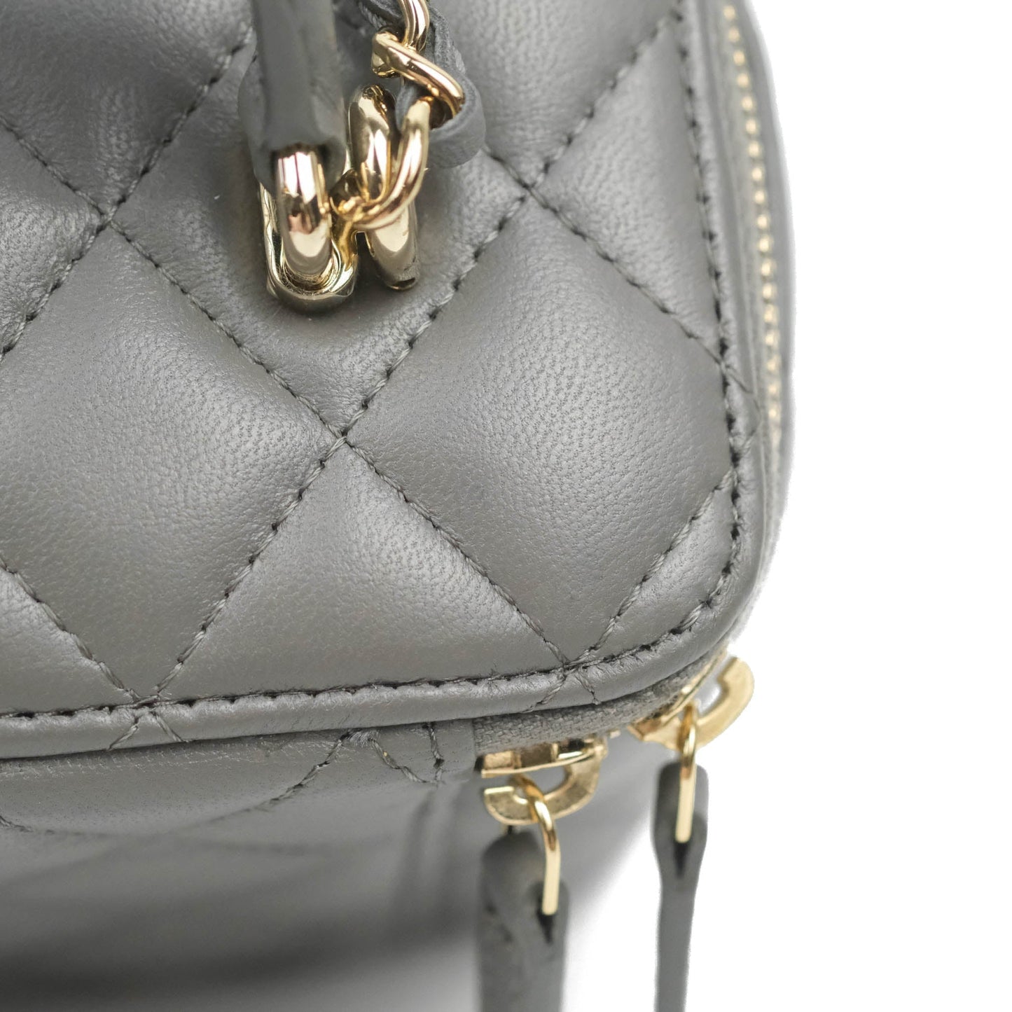 Chanel Vanity Rectangular Top Handle Grey Lambskin Gold Hardware