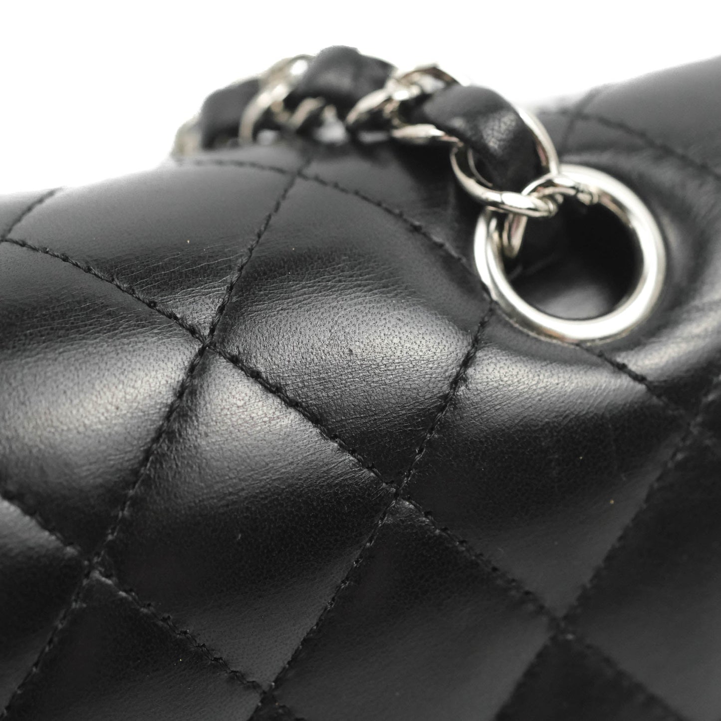 Chanel Classic M/L Medium Flap Quilted Black Lambskin Silver Hardware