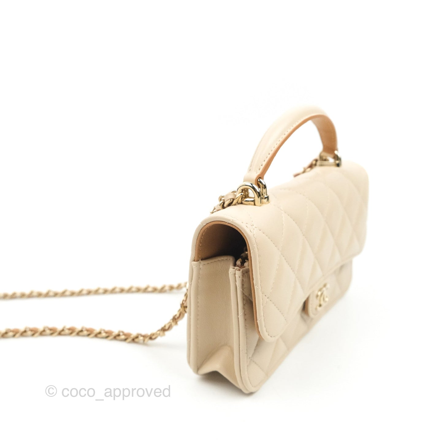 Chanel Top Handle Mini WOC Ecru/Beige Lambskin Gold Hardware 23P