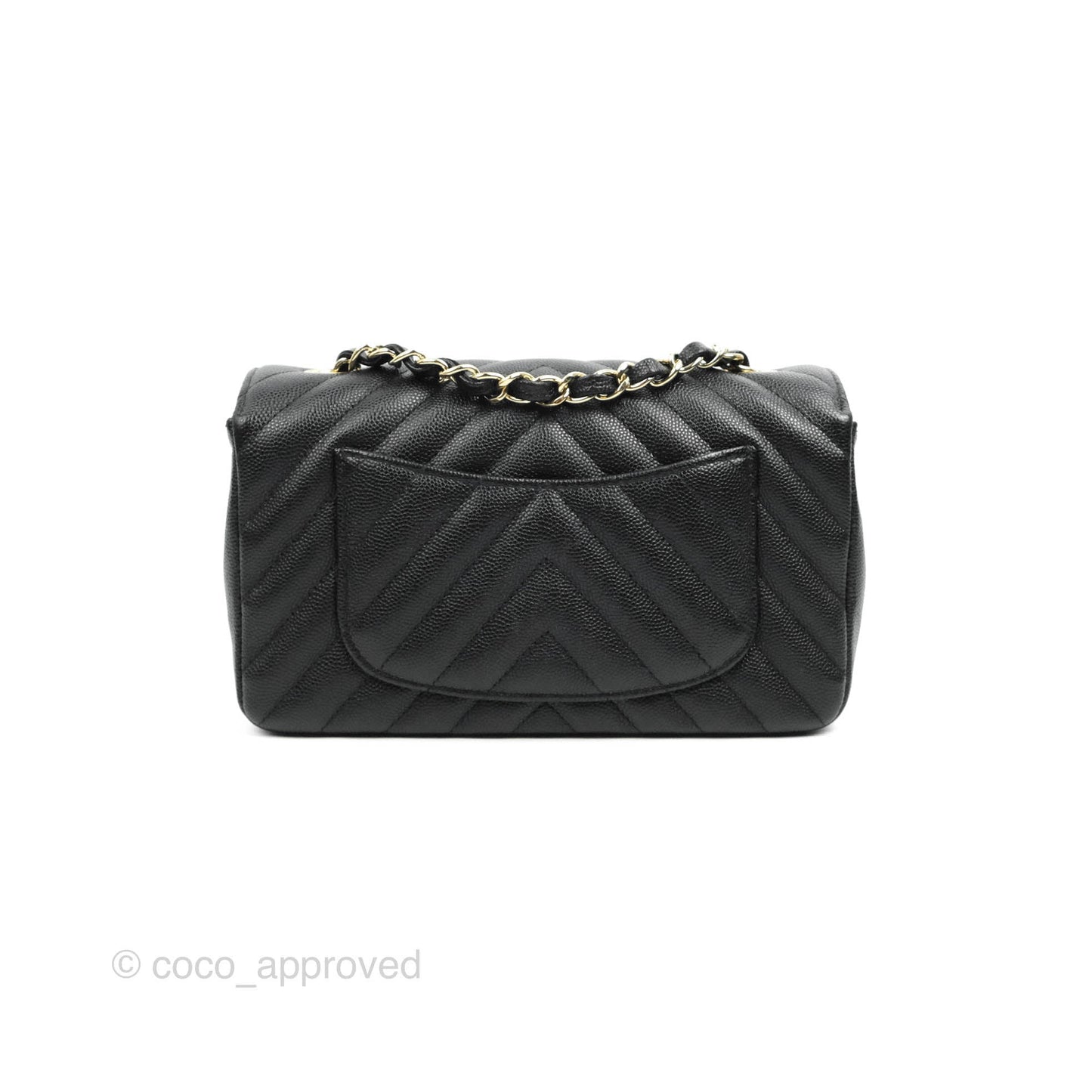Chanel Chevron Mini Rectangular Flap Black Caviar Gold Hardware