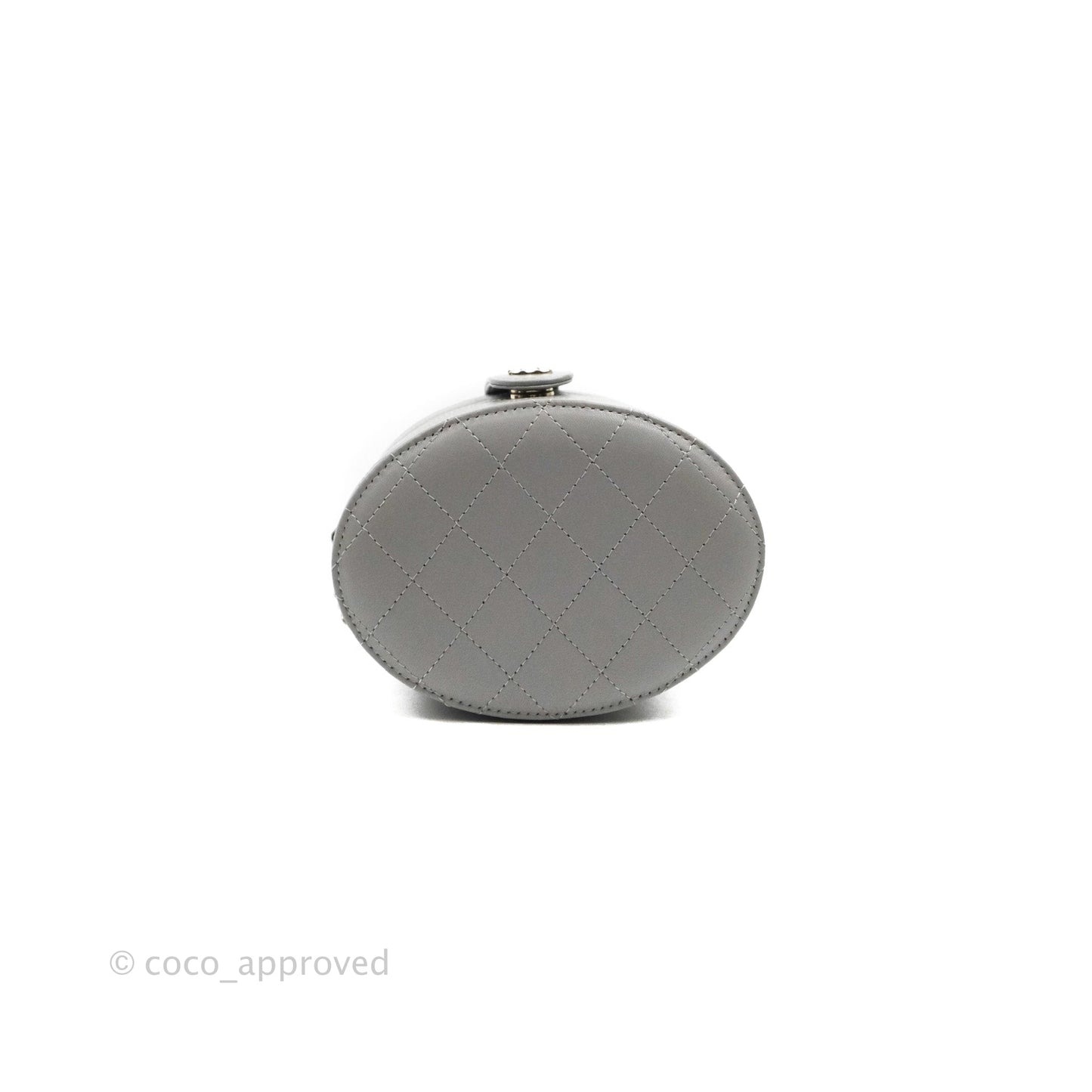Chanel Quilted Round Vanity Clutch With Chain Grey Lambskin Gold Hardware