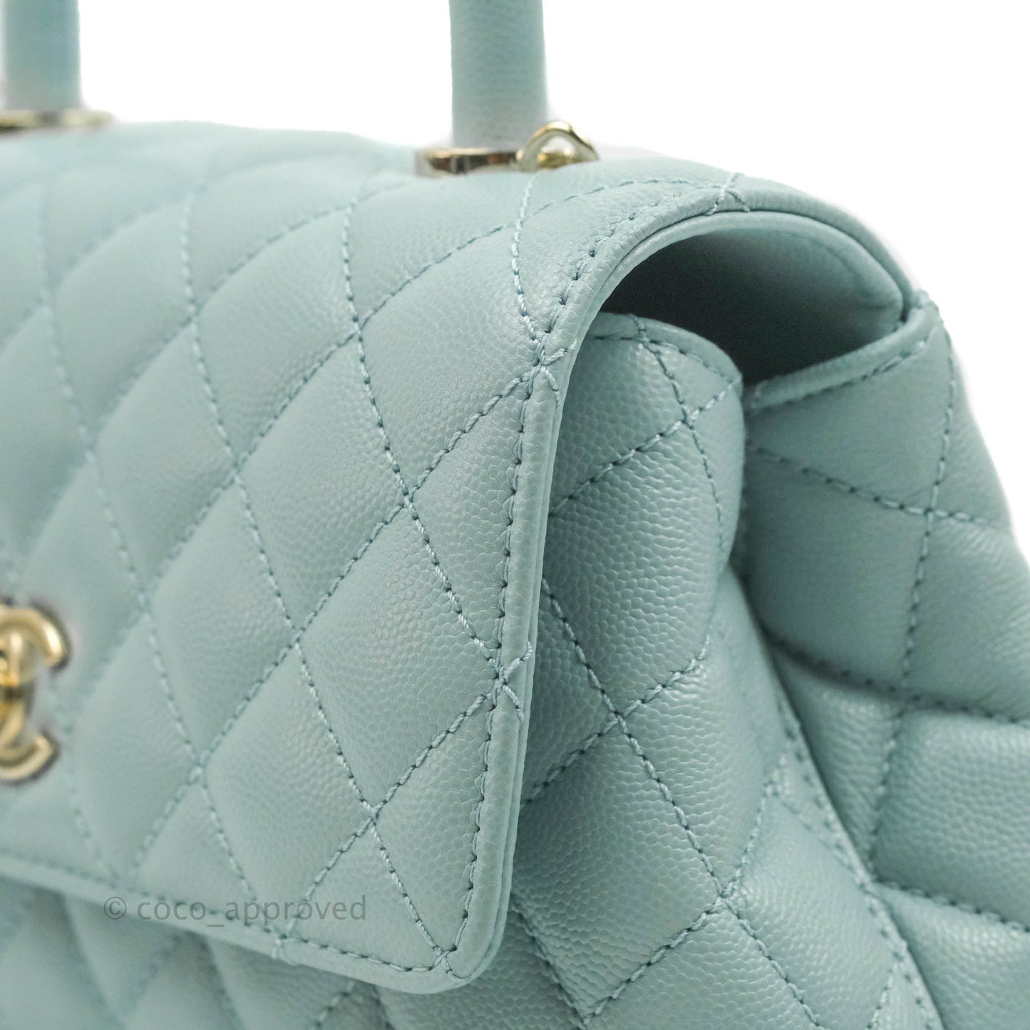Chanel Small Coco Handle Quilted Light Blue Caviar Gold Hardware