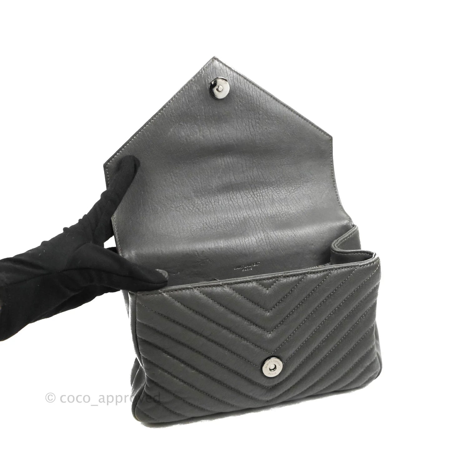 Saint Laurent Chevron Medium College Grey Chain Bag Ruthenium Hardware