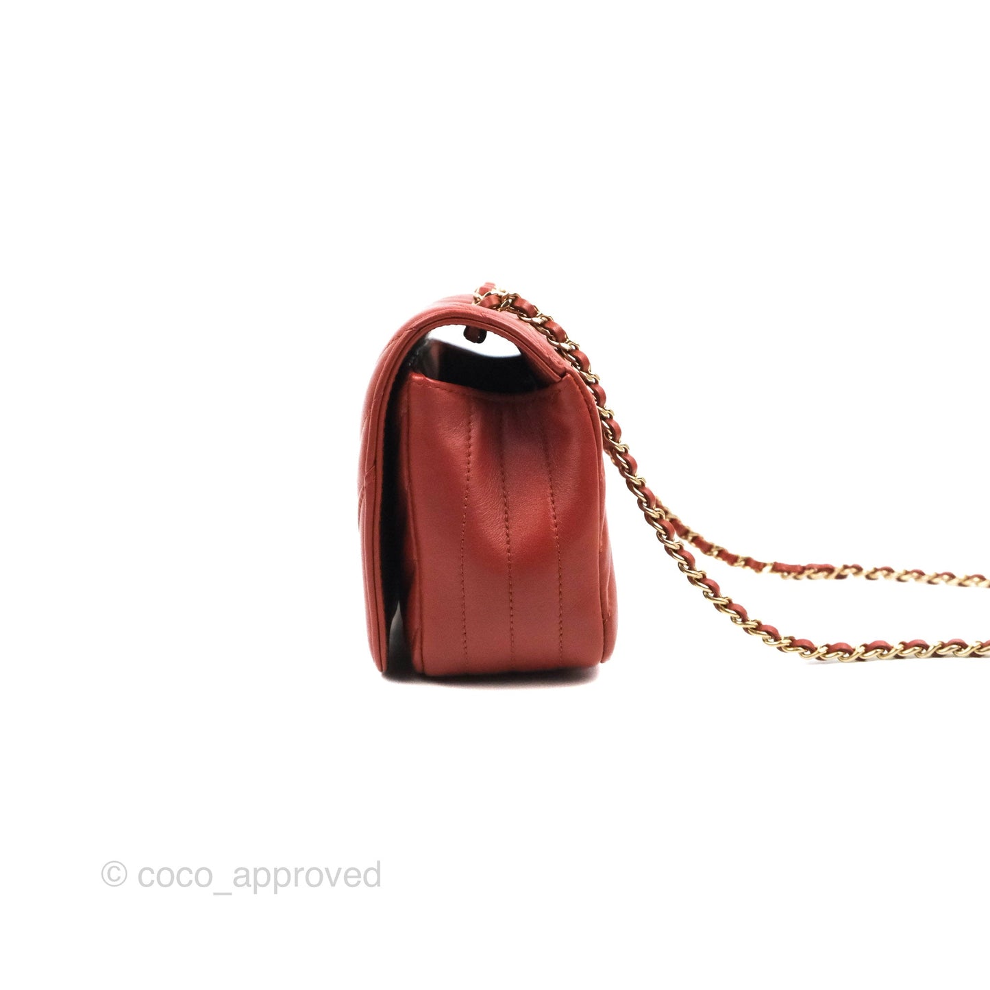 Chanel Small Statement Chevron Flap Bag Red Calfskin Gold Hardware