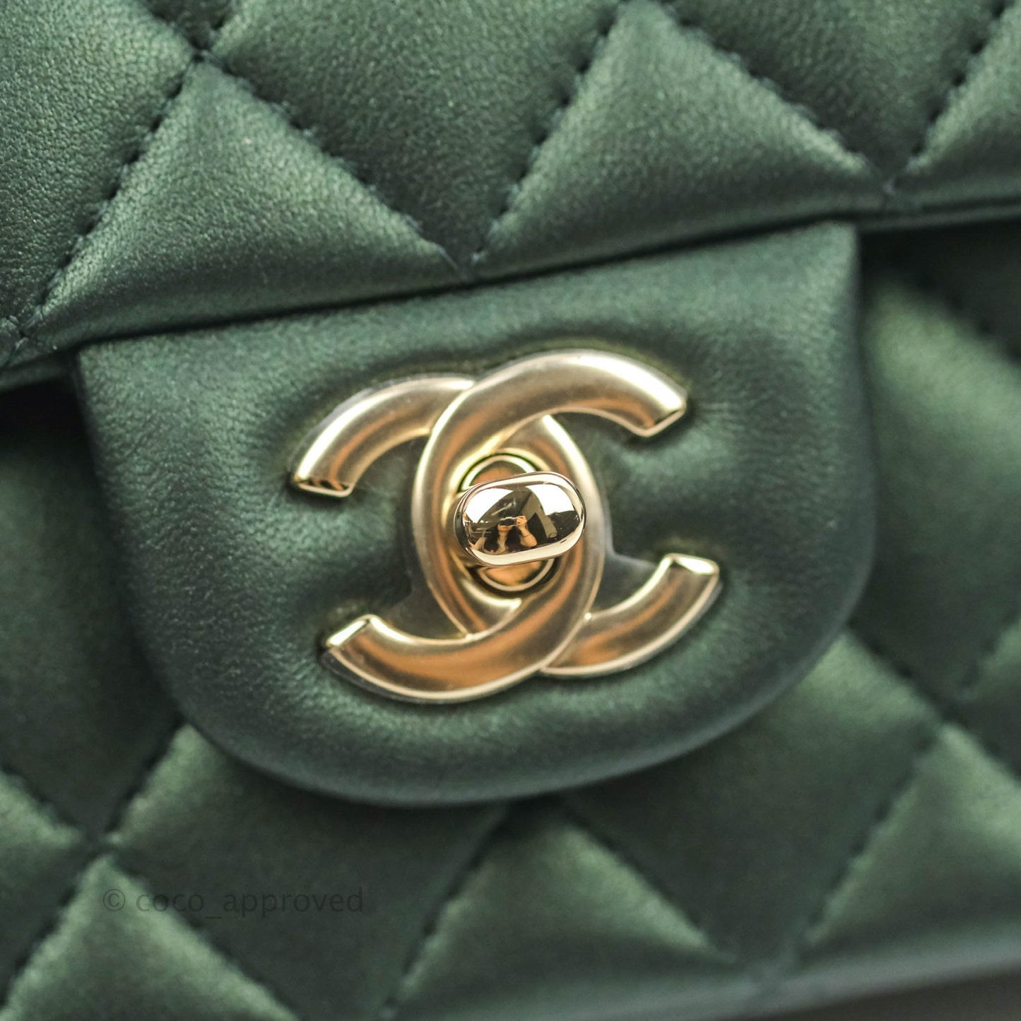 Chanel Top Handle Mini Rectangular Flap Bag Iridescent Green Lambskin Gold Hardware 22A