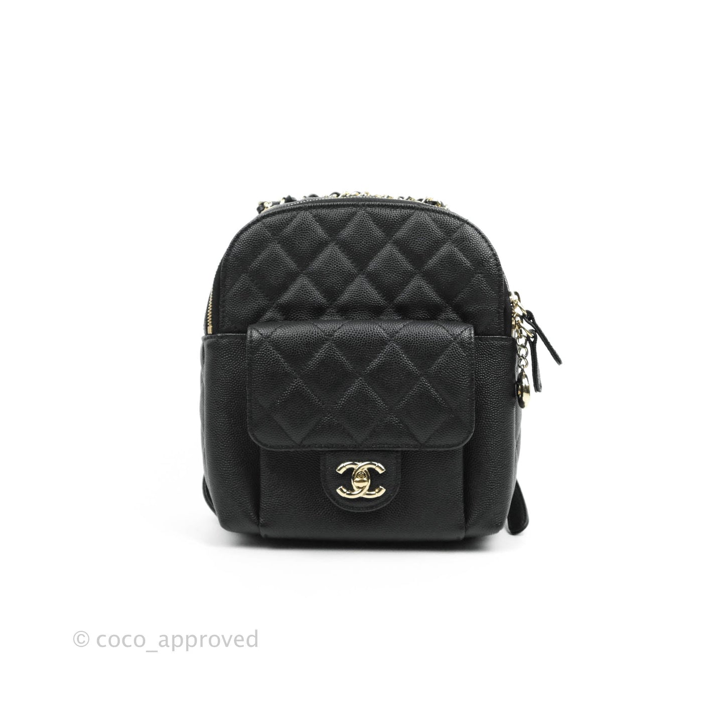 Chanel Quilted Small CC Day Backpack Black Caviar Gold Hardware