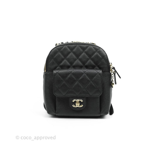 Chanel Quilted Small CC Day Backpack Black Caviar Gold Hardware