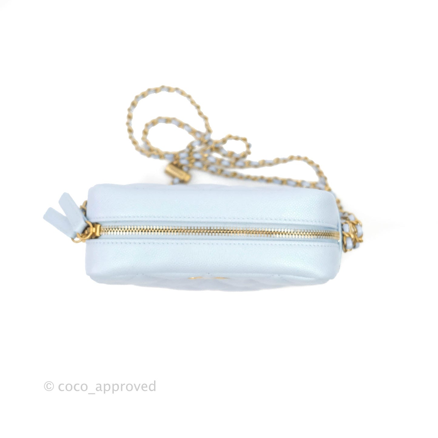Chanel Quilted My Perfect Camera Case Iridescent Blue Caviar Aged Gold Hardware