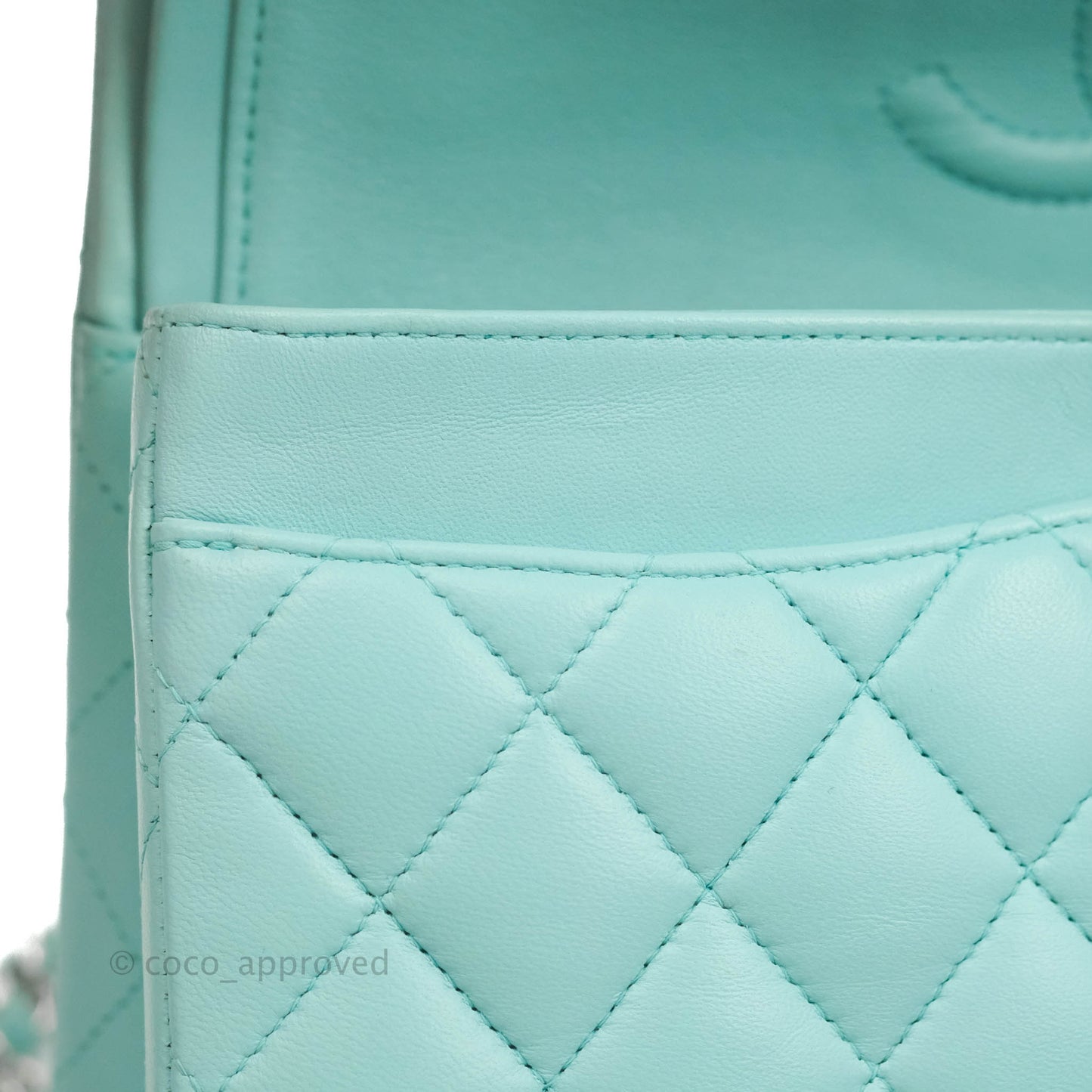 Chanel Small Classic Quilted Flap Tiffany Blue Lambskin Silver Hardware