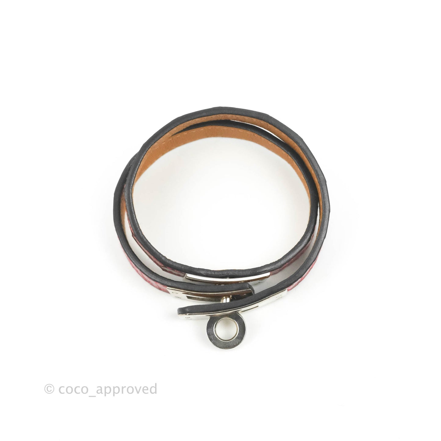 Hermès Double Tour Kelly Bracelet Rouge Alligator Leather Palladium Hardware