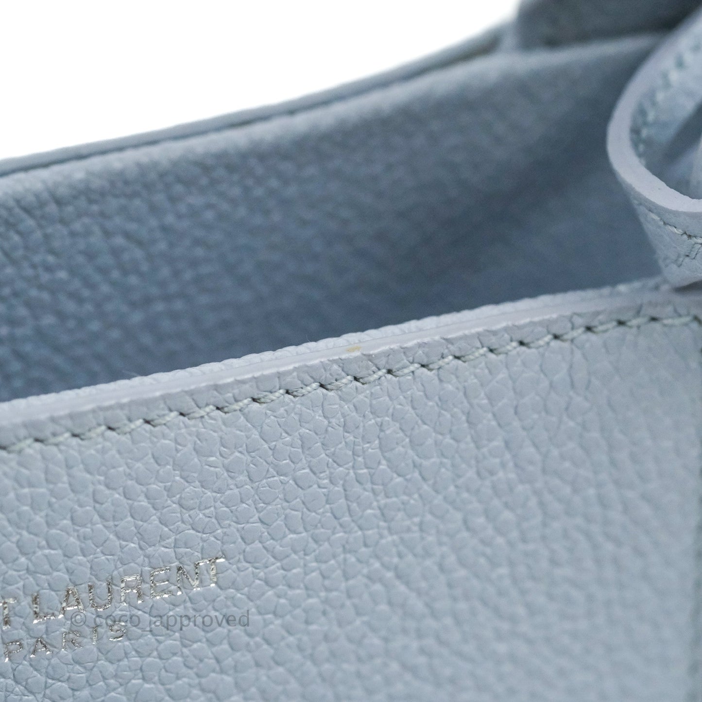 Saint Laurent Small Cabas Rive Gauche Bag Grained Calfskin Baby Blue Silver Hardware
