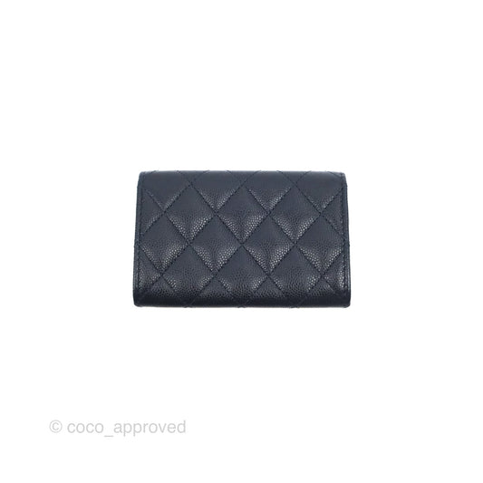 Chanel Quilted Flap Card Holder Navy Caviar