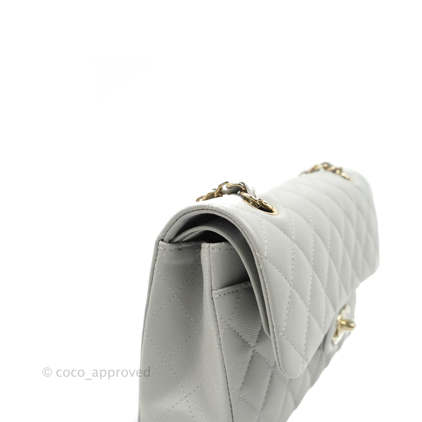 Chanel Small Classic Quilted Flap Grey Caviar Gold Hardware 21A