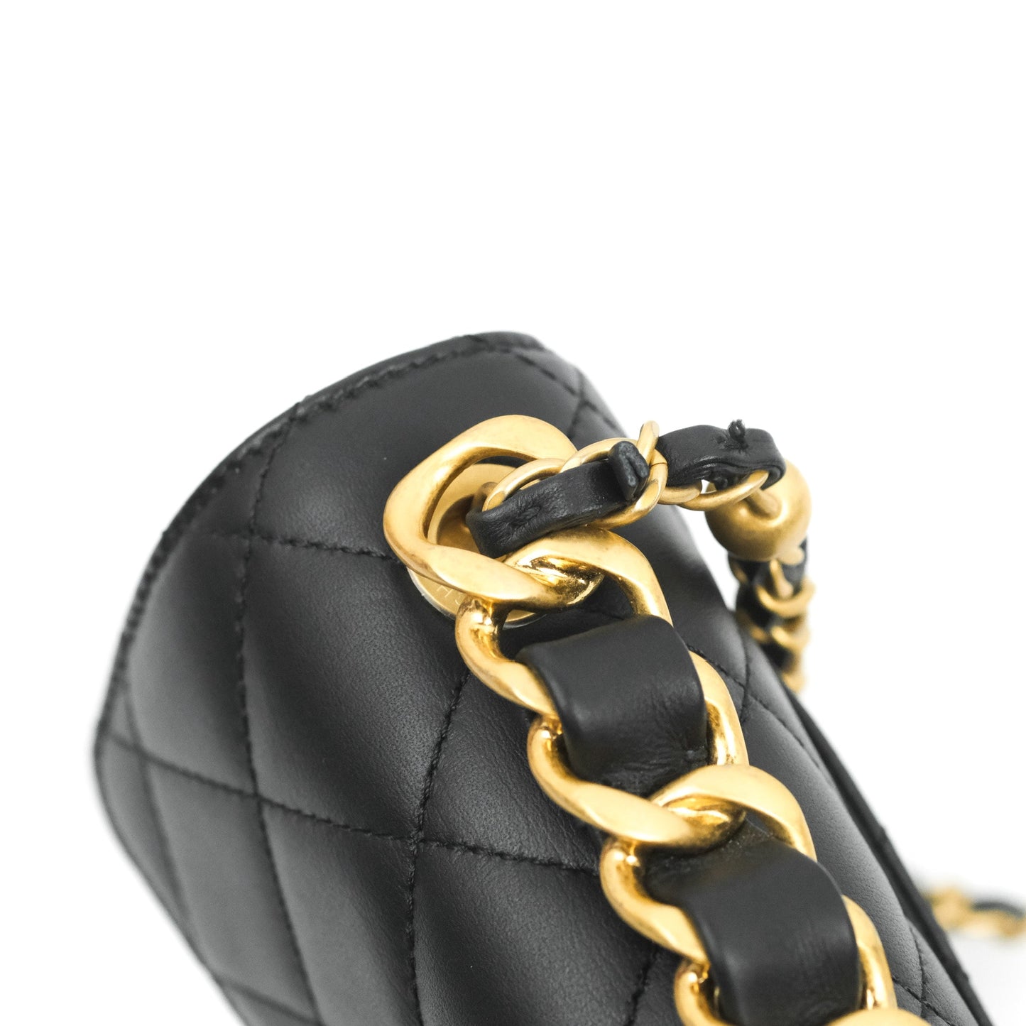 Chanel Small Chain Bar Flap Bag Black Calfskin Aged Gold Hardware