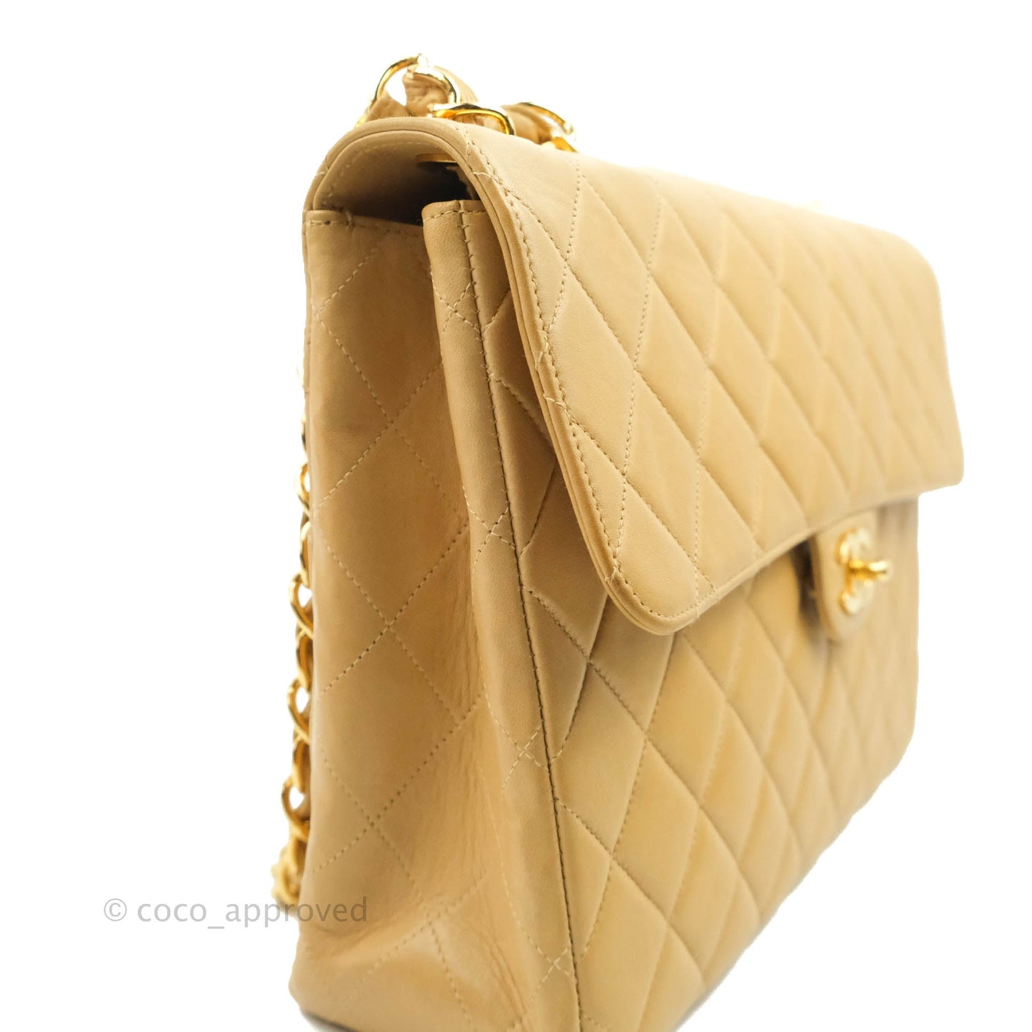 Chanel Classic Vintage Jumbo Single Flap Beige Lambskin Gold Hardware