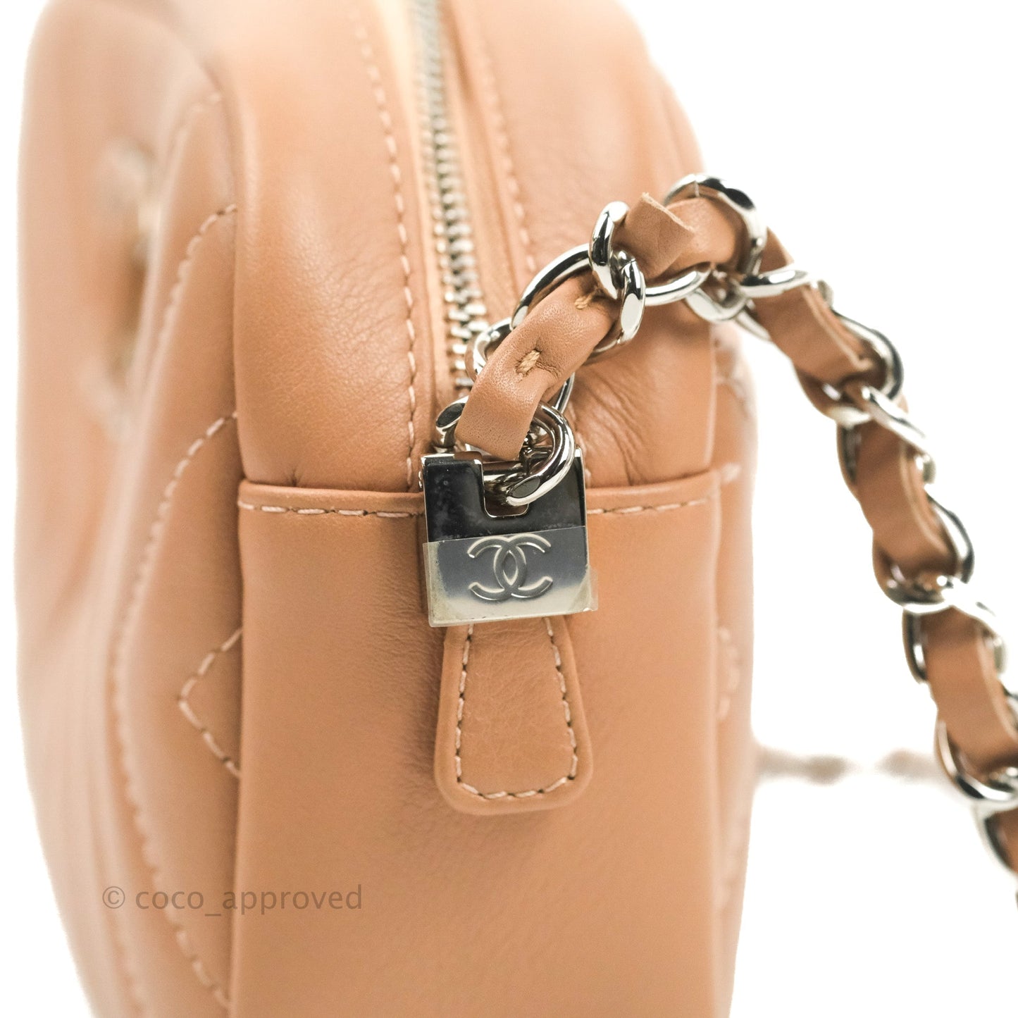 Chanel Chevron Camera Case Calfskin Dark Beige
