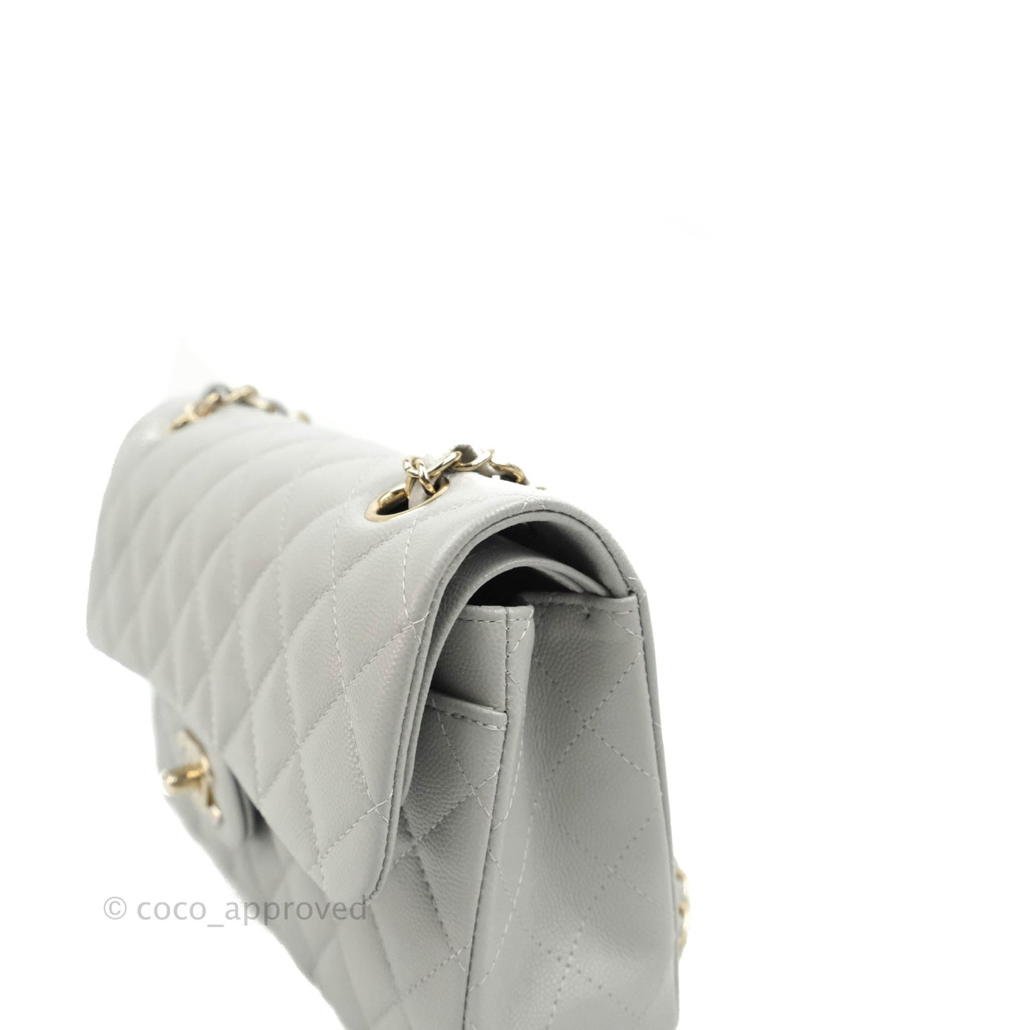 Chanel Small Classic Quilted Flap Grey Caviar Gold Hardware 21A