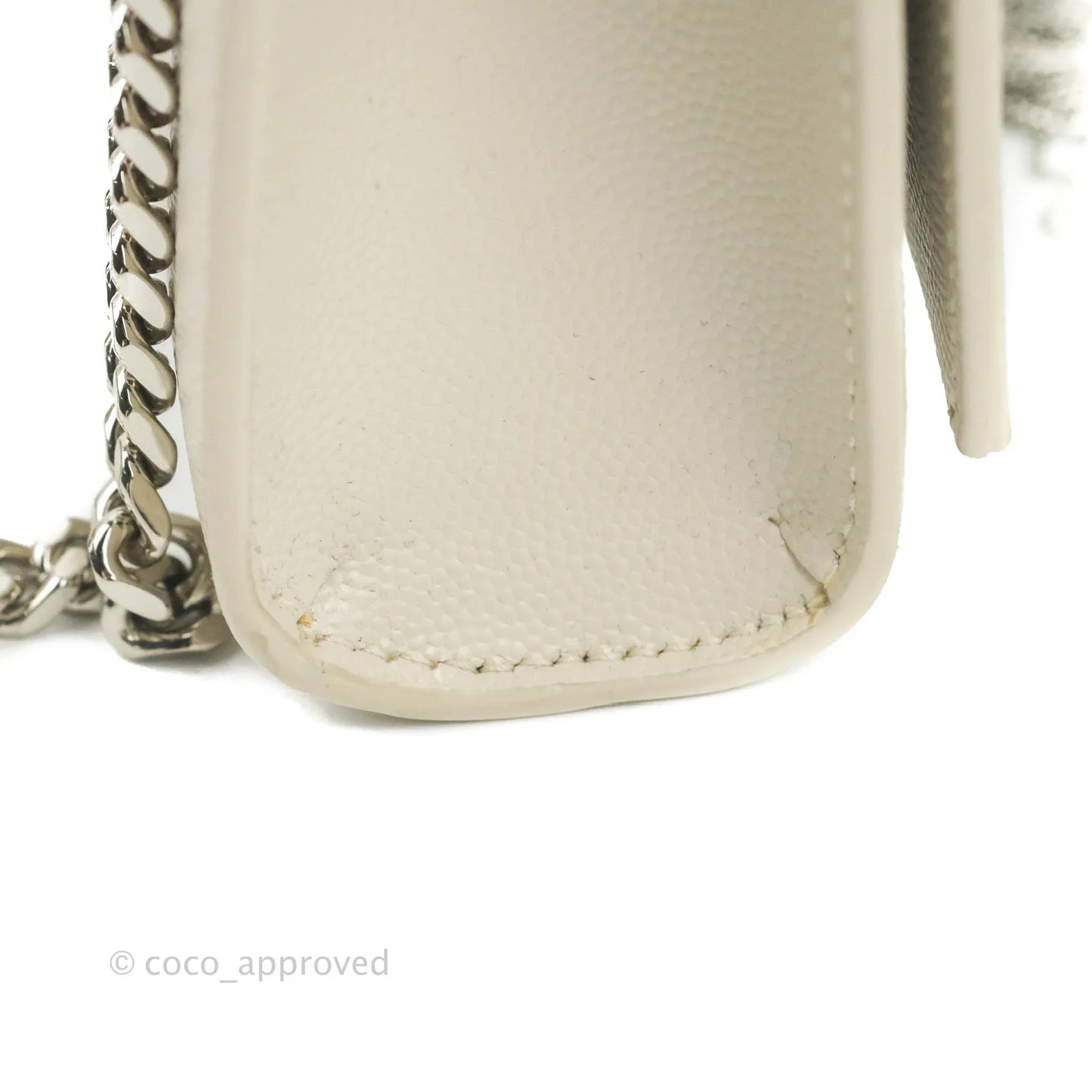 Saint Laurent Small Classic Monogram Kate Tassel Satchel White Grained Calfskin