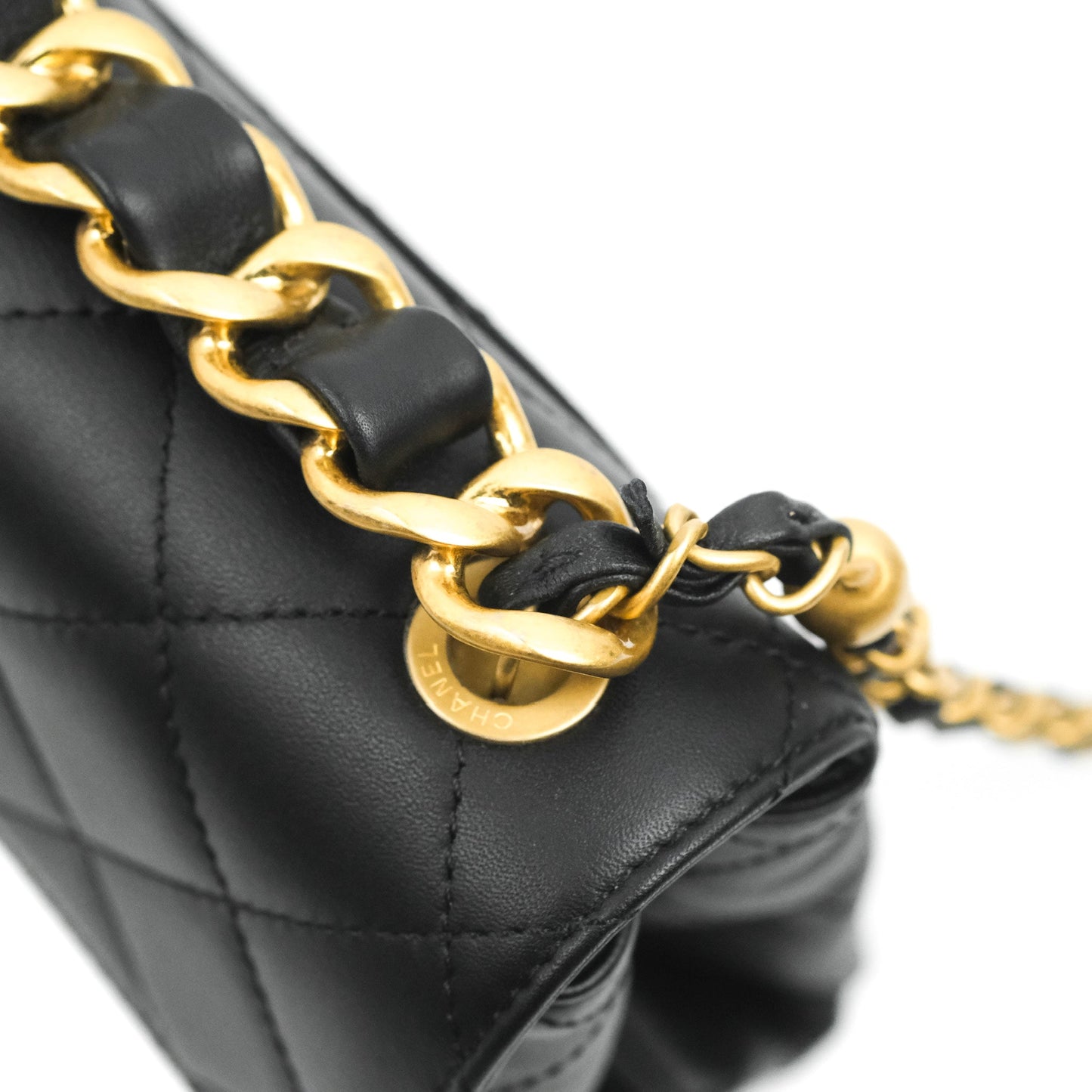 Chanel Small Chain Bar Flap Bag Black Calfskin Aged Gold Hardware