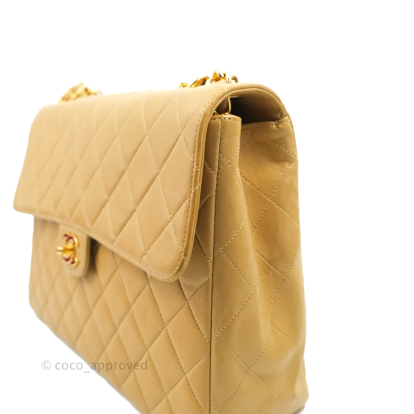 Chanel Classic Vintage Jumbo Single Flap Beige Lambskin Gold Hardware