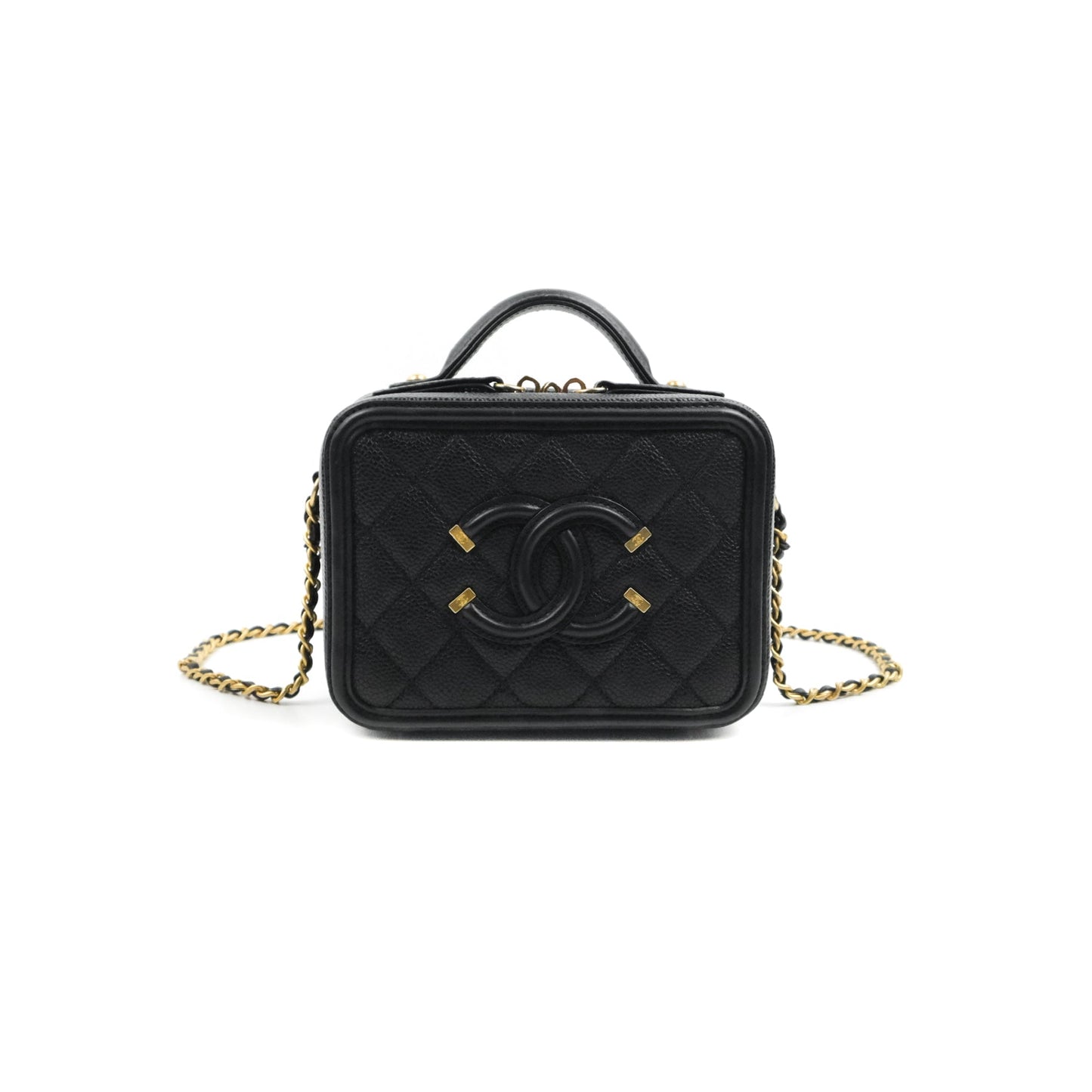 Chanel Quilted Small CC Filigree Vanity Case Black Caviar