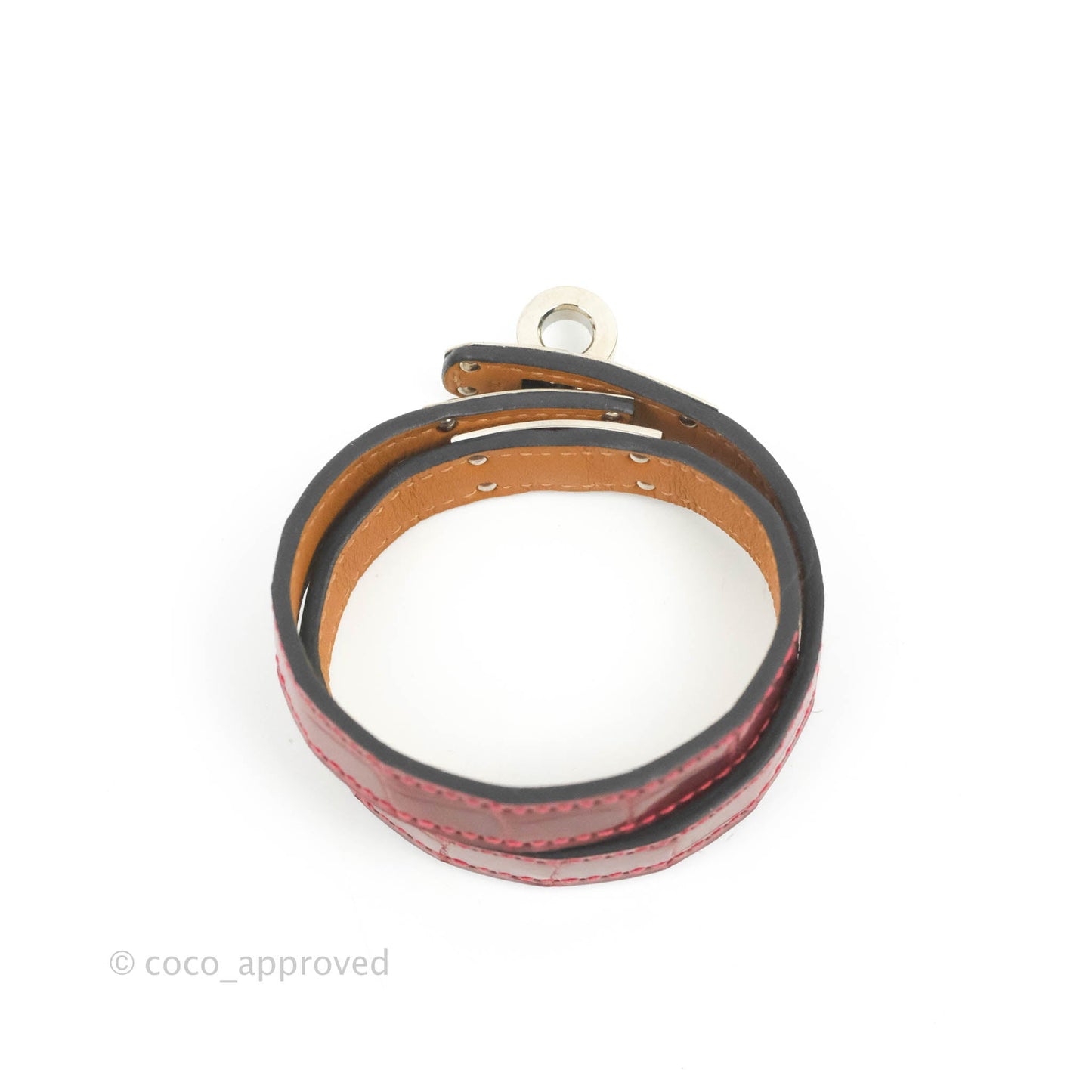 Hermès Double Tour Kelly Bracelet Rouge Alligator Leather Palladium Hardware