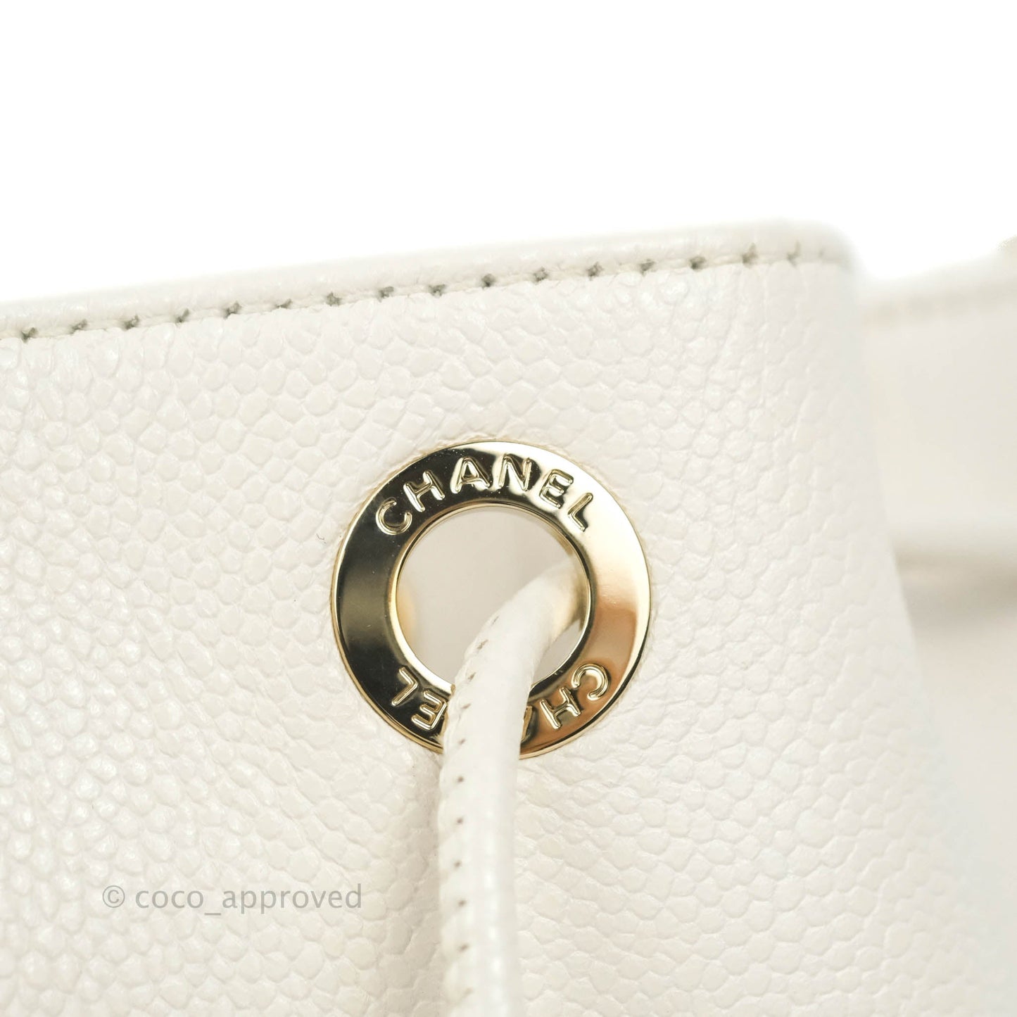 Chanel Business Affinity Drawstring Bucket Bag White Caviar Gold Hardware