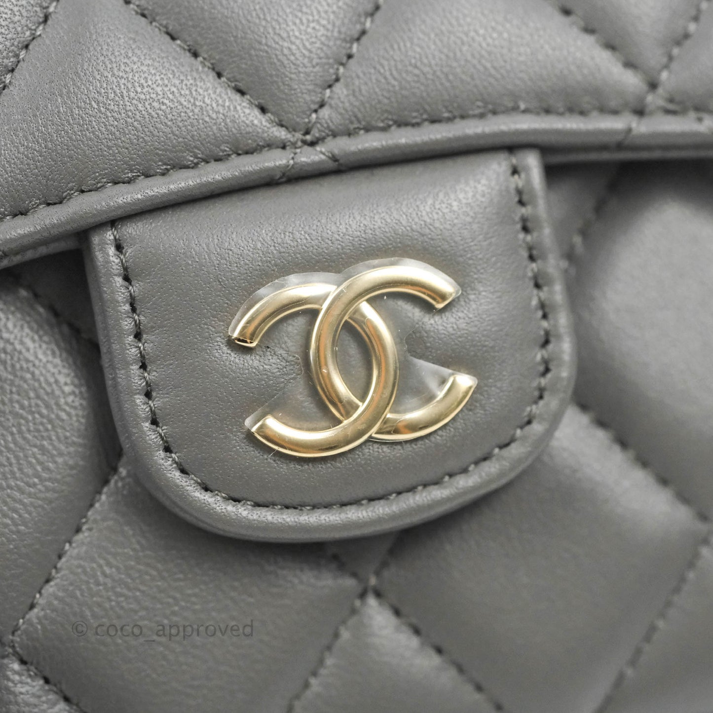 Chanel Mini Handle Clutch With Chain Grey Lambskin Gold Hardware