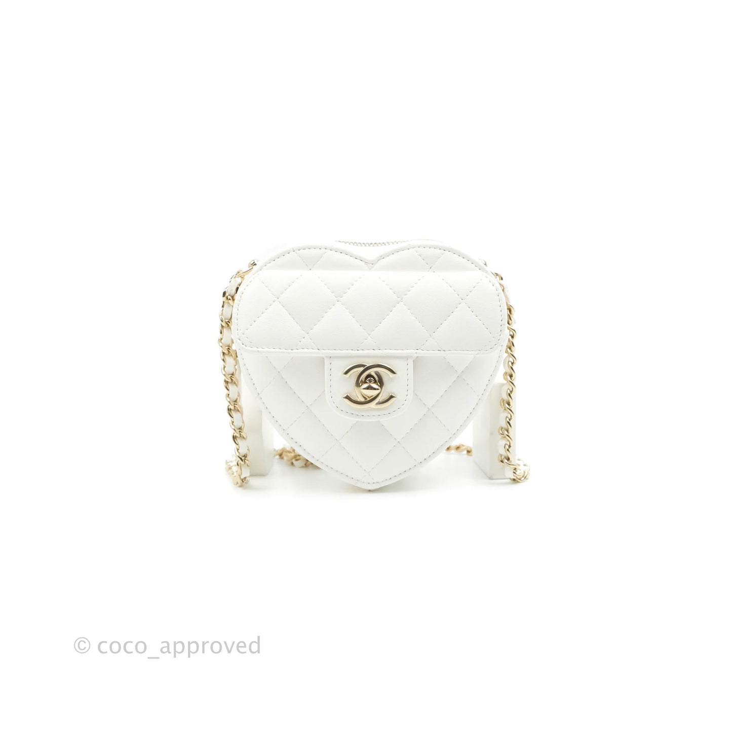 Chanel Small Heart Bag White Lambskin Gold Hardware 22S
