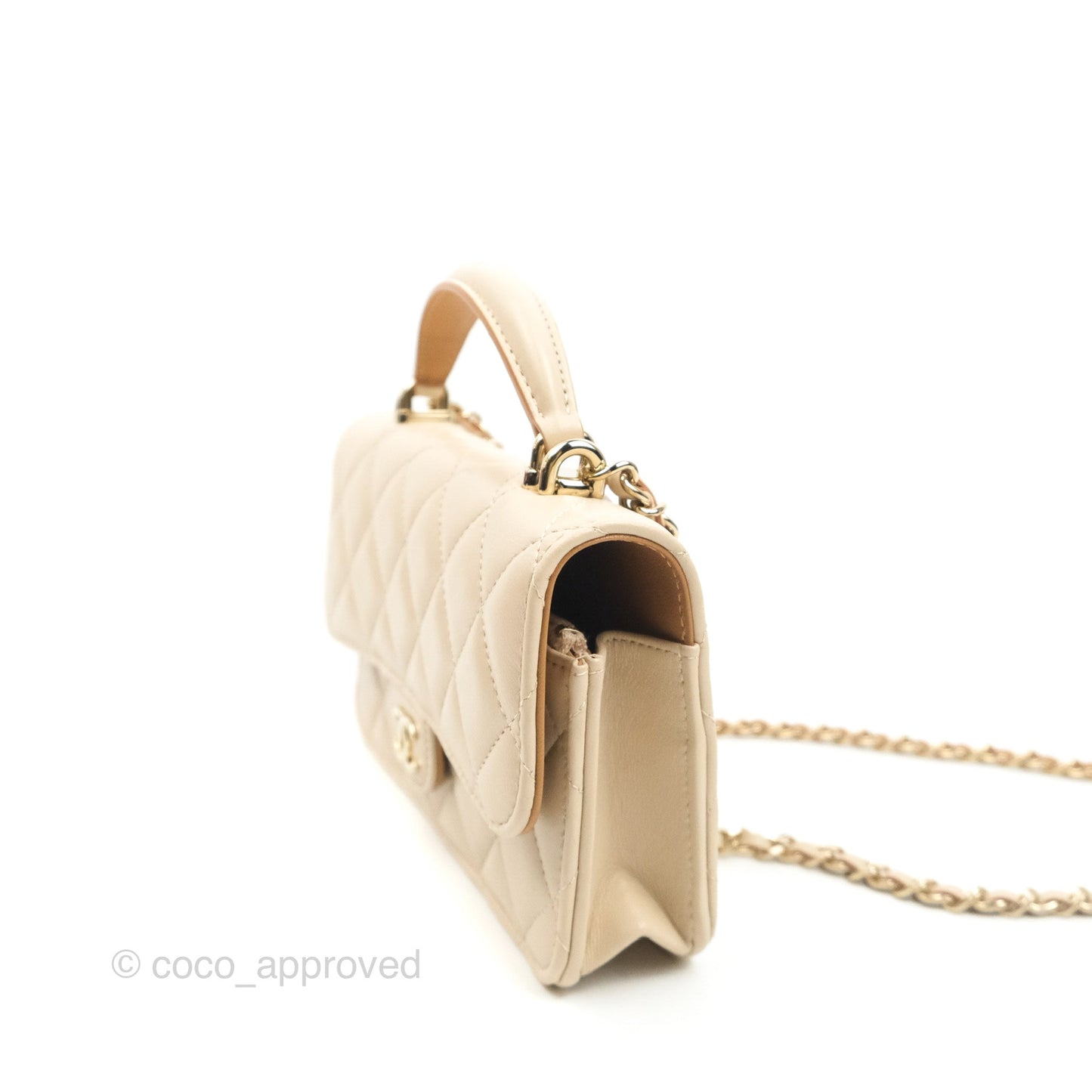 Chanel Top Handle Mini WOC Ecru/Beige Lambskin Gold Hardware 23P