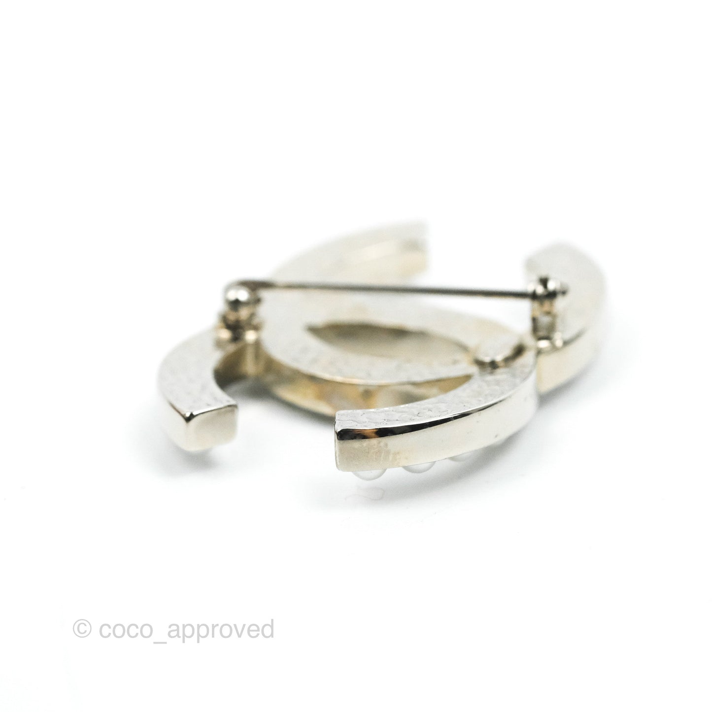 Chanel CC Pearl Brooch Silver Tone 13V