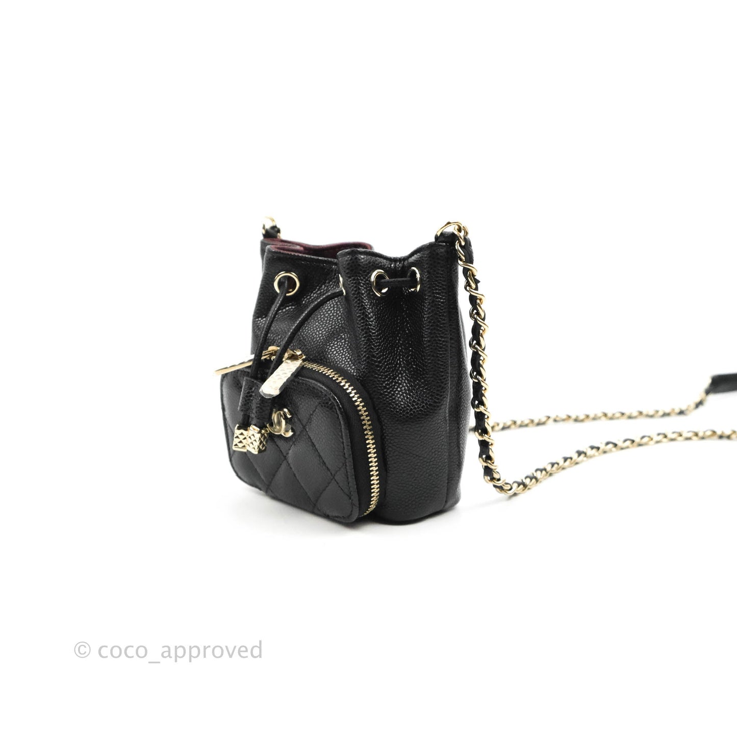 Chanel Mini Bucket with Chain Black Caviar Gold Hardware 22B