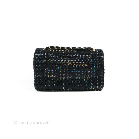 Chanel Medium Single Flap Black Tweed Chain Braid Aged Gold Hardware