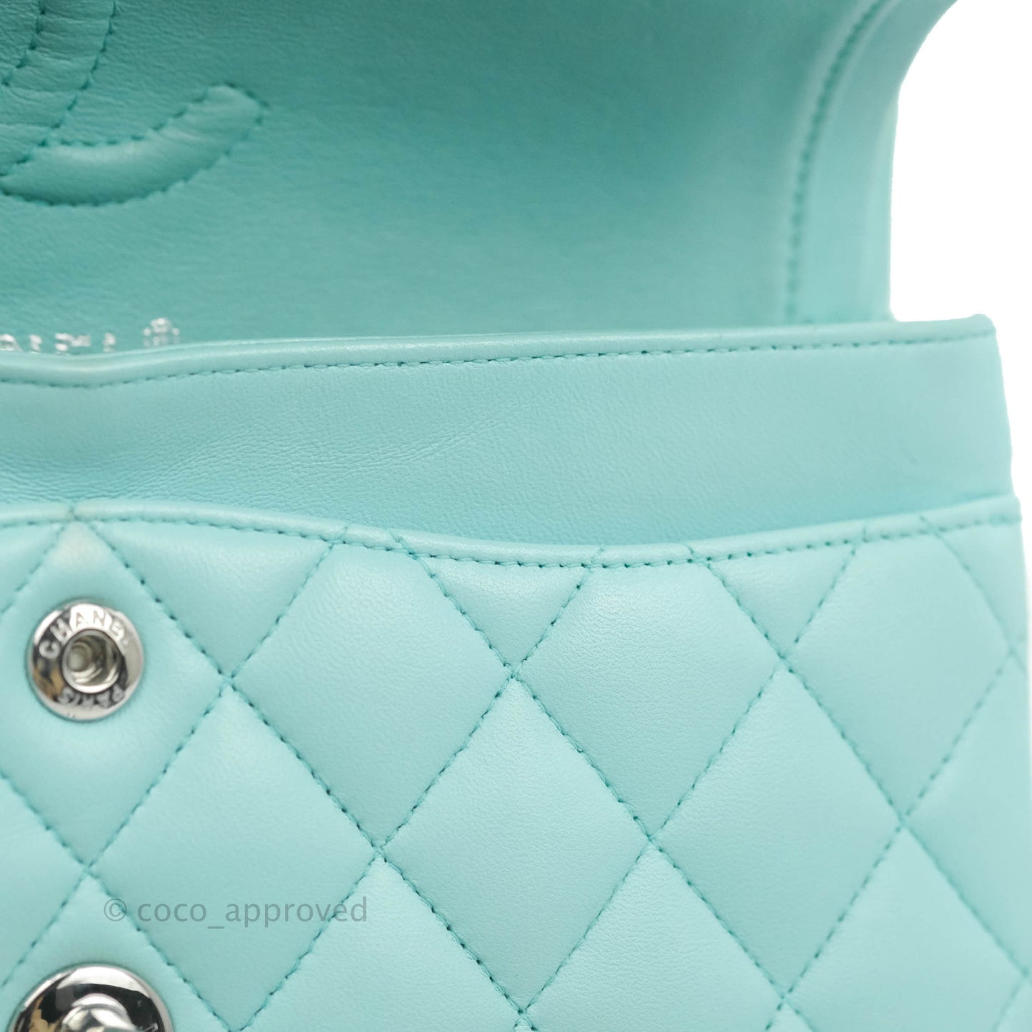Chanel Small Classic Quilted Flap Tiffany Blue Lambskin Silver Hardware