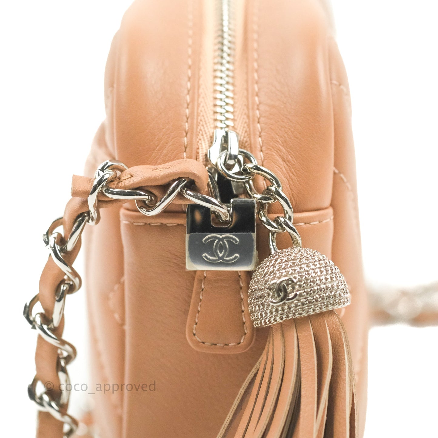 Chanel Chevron Camera Case Calfskin Dark Beige