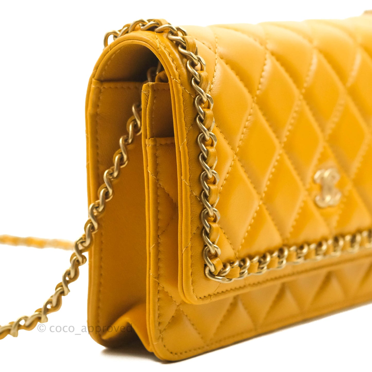 Chanel Quilted Classic Chain Around WOC Yellow Lambskin Aged Gold Hardware