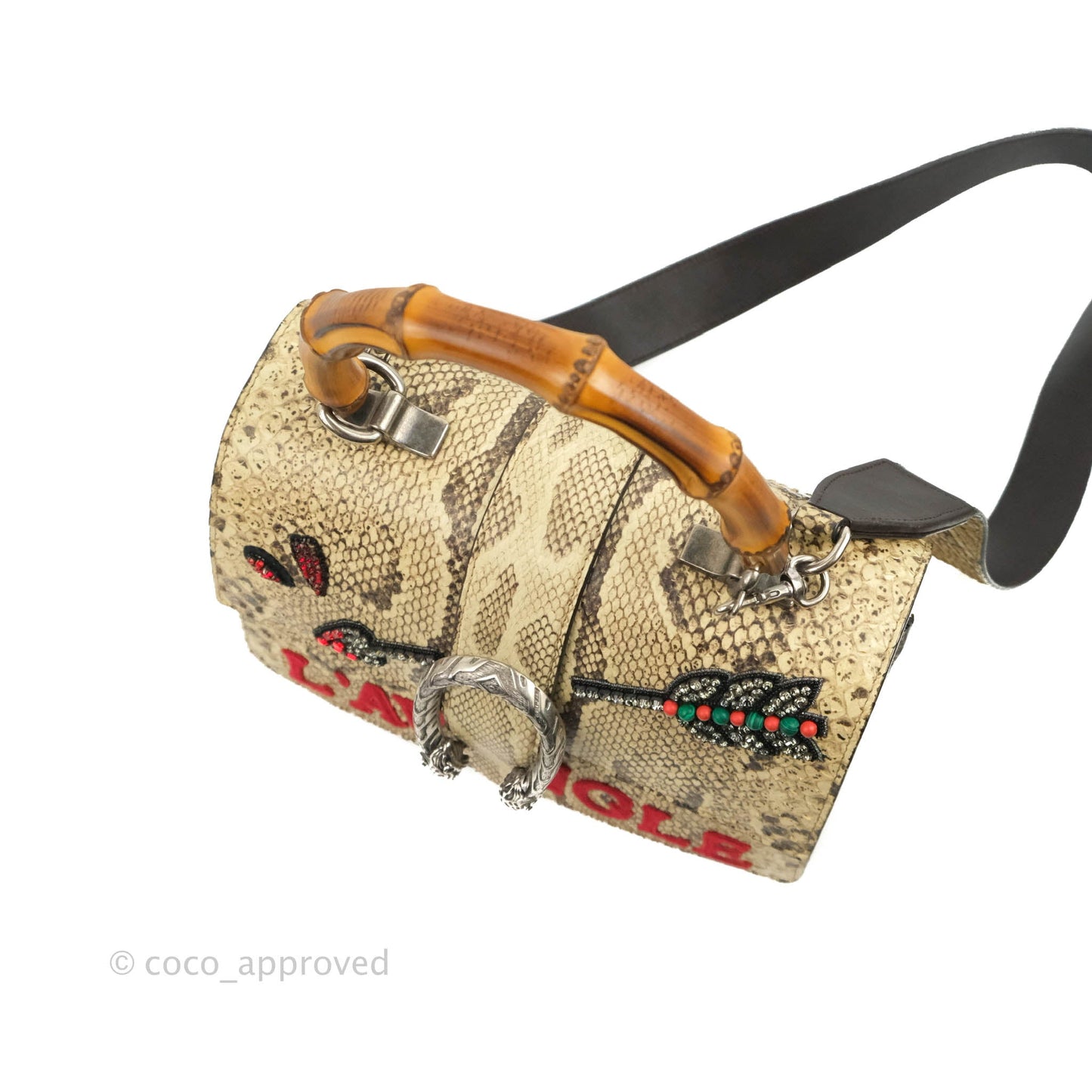 Gucci Dionysus Bamboo Top Handle Bag Embroidered Python Medium