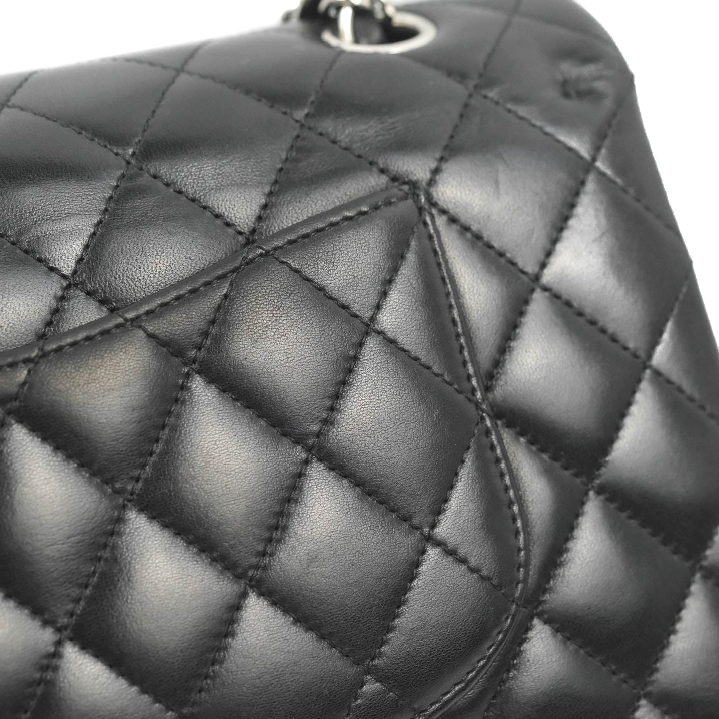 Chanel Classic M/L Medium Flap Quilted Black Lambskin Silver Hardware