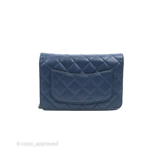 Chanel Quilted Classic Wallet on Chain WOC Navy Lambskin Silver Hardware