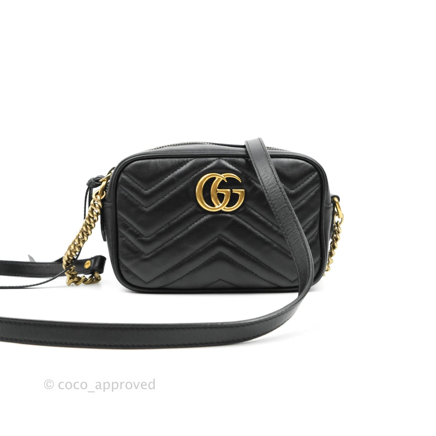 Gucci Mini Matelasse GG Marmont Camera Bag Black Calfskin Gold Hardware